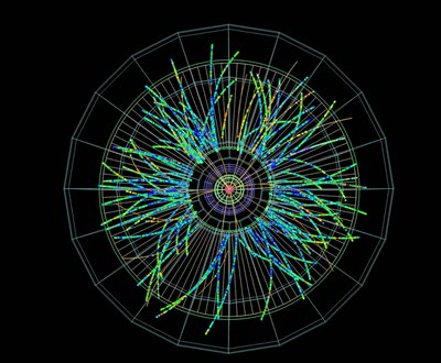 Visualisatie van banen die worden afgelegd door subatomaire deeltjes