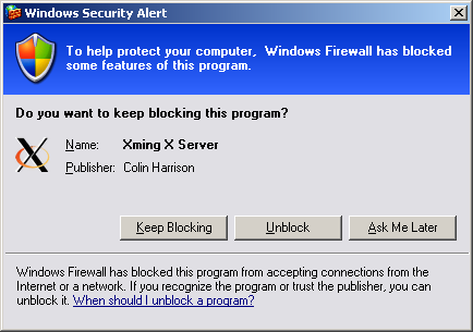 Figure 10 Xming firewall dialog