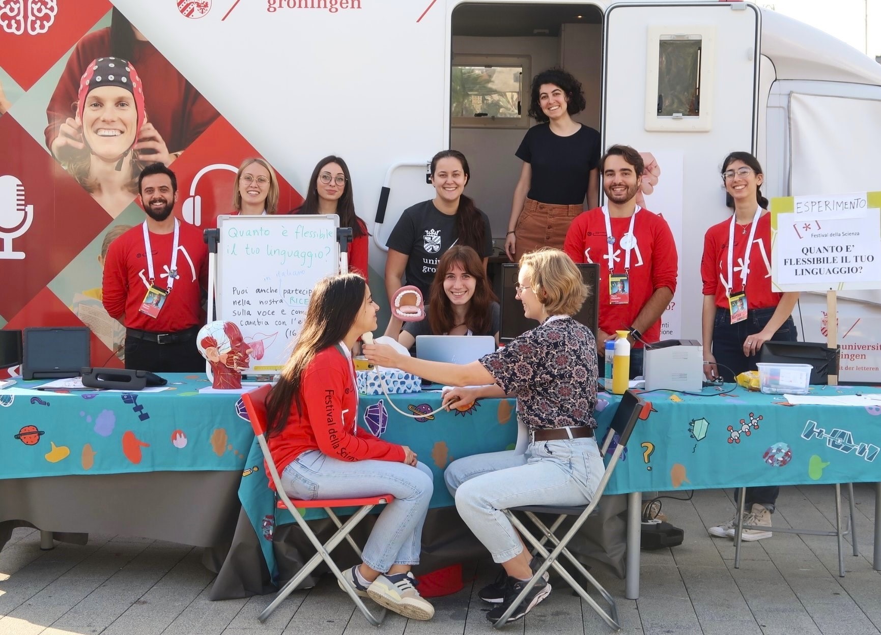 The SPRAAKLAB allows her team to set up and conduct experiments in various locations, such as music and cultural festivals, making research more accessible to a diverse range of participants | Festival della Scienza, Genoa, Italy.