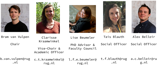 PhD Council 2020-2021: Bram, Clarisse, Lise, Tais, Alex