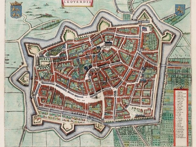 Map of Leeuwarden (1649) with the Frisian Stadtholderly Court, by Joan Blaeu