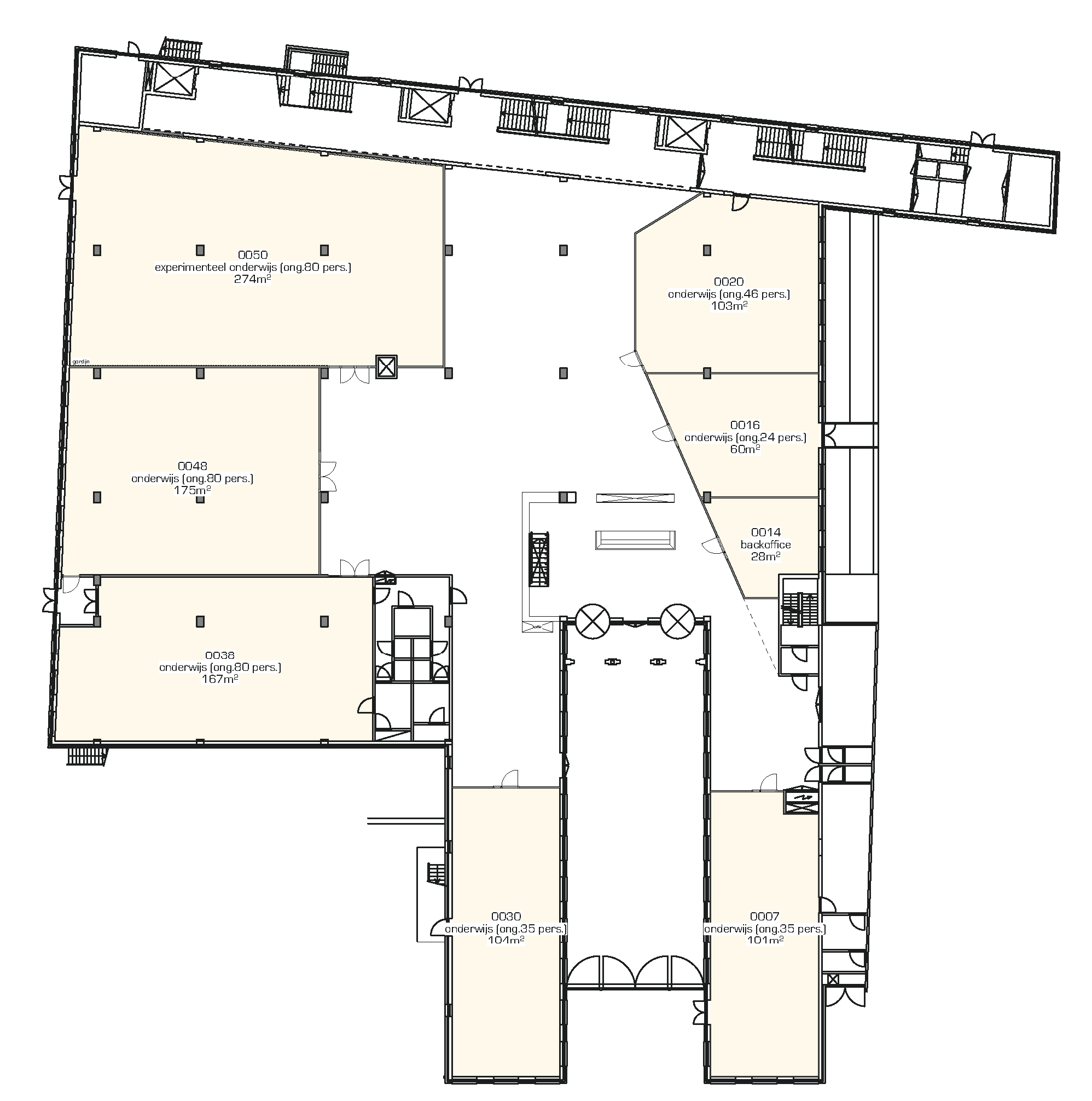 Floor plan of the ground floor with additional classrooms